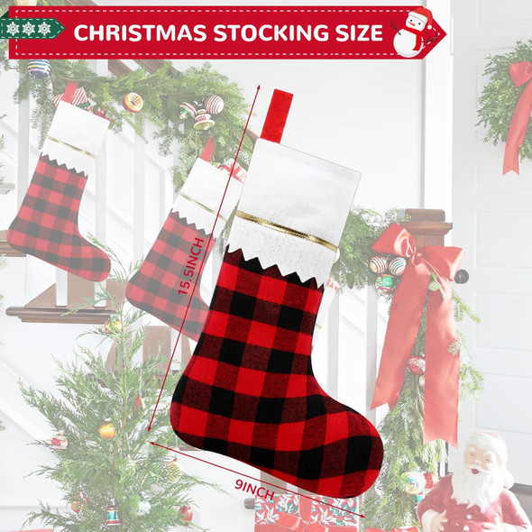 NOVWANG 10 Pack Christmas Stockings, 15.5 Inch Red Black Buffalo Plaid Christmas Stockings Bulk Festive Holiday Decor for Tree, Fireplace, Wreath